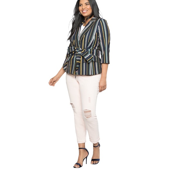 ELOQUII Striped tie waist blazer Jacket - Picture 2 of 10